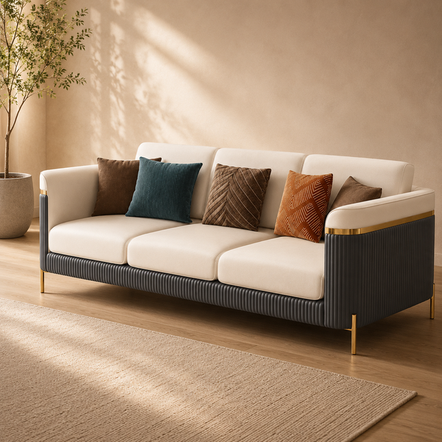Nicosia Luxury Modern Art Deco Sofa with Fluted Base Design Customisable Designer Couch for Executive Interiors