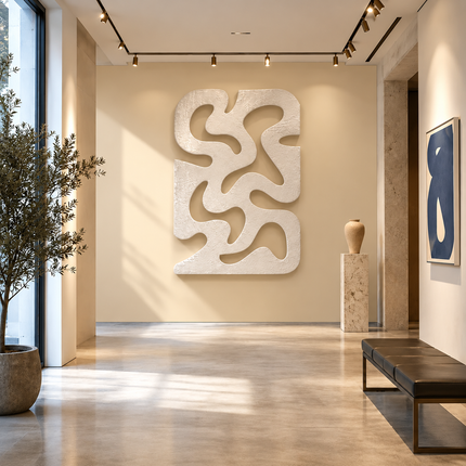 Organic Maze Japandi Wall Art – Abstract Cutout Relief for Living Room