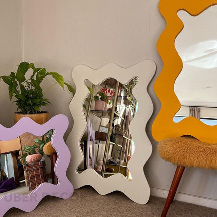 Wavy Edge Full-Length Mirror-Modern Large Irregular Asymmetric Designer Standing Mirror for Bedroom