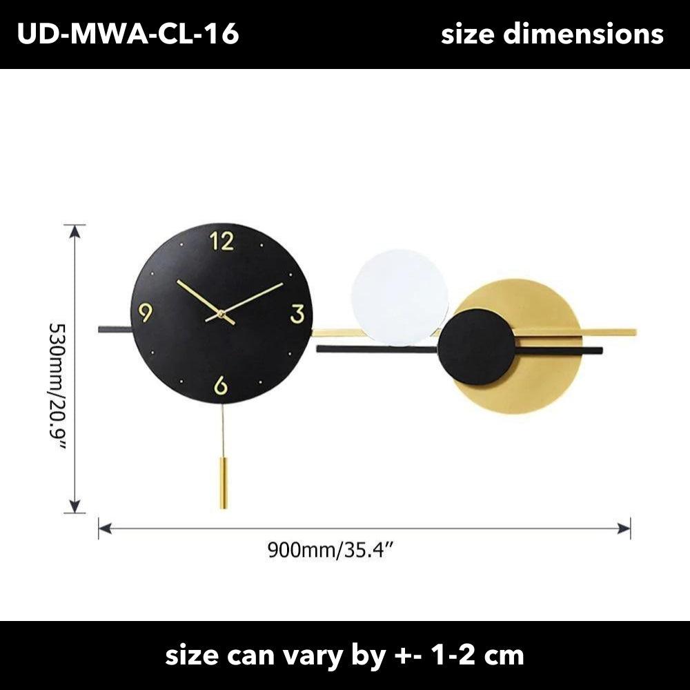 Aura Luxe Black White Gold Overlapping Circle Design Metal Wall Clock