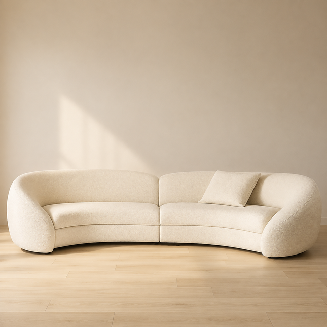 Linz Curved Sofa Couch Japandi Wabi Sabi Modern Minimalist Luxury Furniture for Lounge, Suite, and Studio