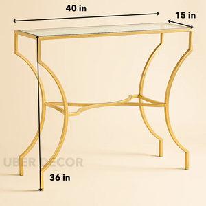 Aurion Display Table – Elegant Glass Top with Sculptural Gold Metal Base for Hallways, Entryways & Living Rooms - Uber Decor