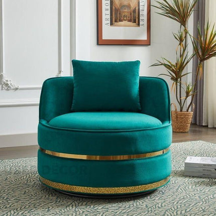 Lynette- Barrel Shaped Round Base 360 Revolving Swivel Accent Chair for Living room or Bedroom