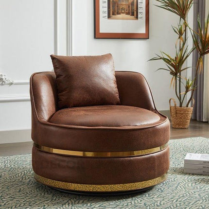 Lynette- Barrel Shaped Round Base 360 Revolving Swivel Accent Chair for Living room or Bedroom