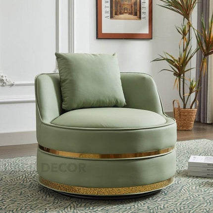 Lynette- Barrel Shaped Round Base 360 Revolving Swivel Accent Chair for Living room or Bedroom