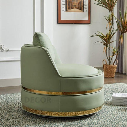 Lynette- Barrel Shaped Round Base 360 Revolving Swivel Accent Chair for Living room or Bedroom