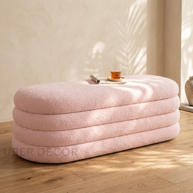 Chic Haven Boucle Storage Ottoman Bench – Modern Boucle Stool & Hidden Storage for Foyers and Living Rooms