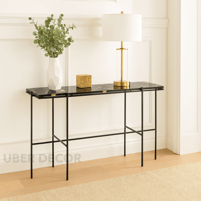 Sylvan Noir Display Table – Customizable Epoxy Agate-Style Top for Entryways & Hallways