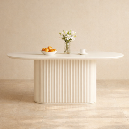 Ivoryline Oval Dining Table Scandinavian Japandi Mid Century Modern Design Fluted Pedestal Base Modern Dining Table for Dining Room