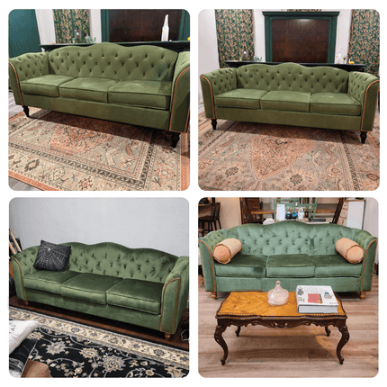Madrid 78" Sofa -3 Seater Modern Large Upholstered Couch with Tufted Button Curved Back Rest & Wooden Legs