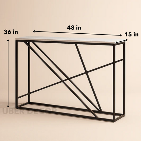 Circa Strata Console Table – Customizable Top with Sculptural Black Metal Geometric Frame for Hallway, Entryway & Living Area - Uber Decor