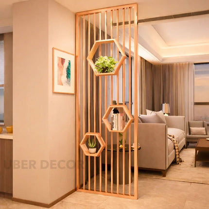 HEXORA Stainless Steel Room Divider For Living Room Bedroom Dining Area Home Office Modern Metal Room Partition With Shelves
