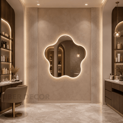 Petunia Floral LED Wall Mirror with Frameless Wall Hanging Front or Back Lit for Bathroom Vanity and Modern Interiors