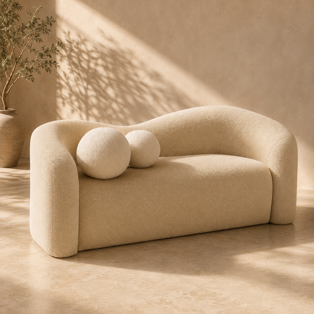 Nuvira 62" Wabi-Sabi Sculptural Curved Loveseat – Japandi Organic 2-Seater Sofa for Living Room