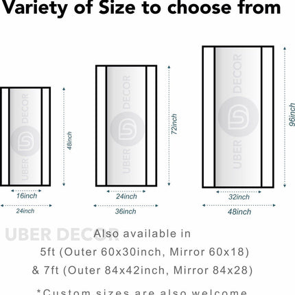 PrismaPane- Large Sized Rectangle Metal Framed Mirror for Living Room or Bedroom