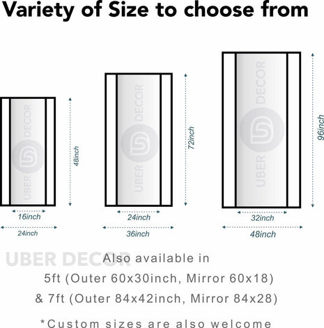 PrismaPane- Large Sized Rectangle Metal Framed Mirror for Living Room or Bedroom - Uber Decor