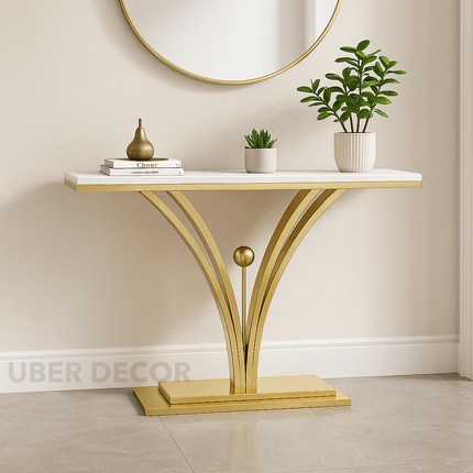 Aurion Wave Console Table – Custom Marble Top with Sculptural Arched Base Mid‑Century Modern Accent