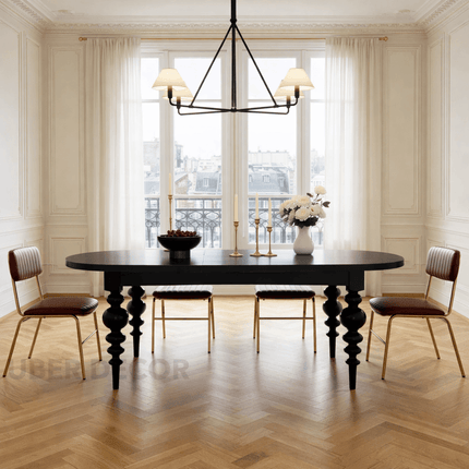 Ebon Nest Oval Dining Table Classic Contemporary Design with Turned Wooden Legs for Dining Room