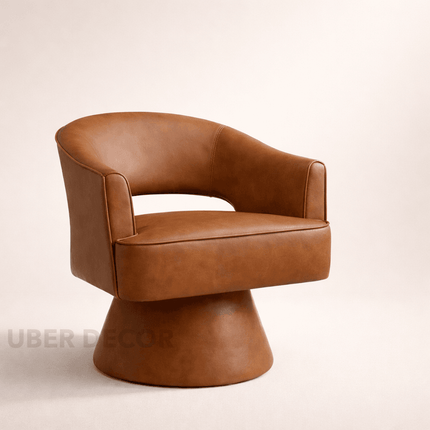 Ravelle- Modern U-Back Accent Chair with Upholstered Round 360 Revolving Swivel Barrel Armchair for Living Room