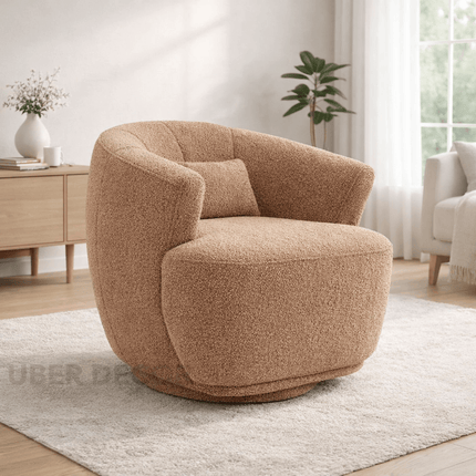 Zerina- Modern Comfort Wide Base Upholstered 360 Revolving Swivel Barrel Chair with Lumbar Pillow
