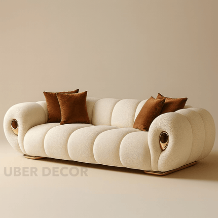 Marrakesh Rolled-Arm Sofa Modern Japandi Luxury Couch with Golden Accents