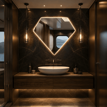 Gemma Diamond-Shaped LED Mirror – Frameless Wall Hanging Mirror with either Front or Back Lit for Vanity & Bathroom