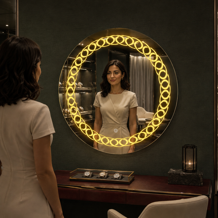 Shinelis round circle design led mirror front or back lit touch button frameless bathroom vanity mirror