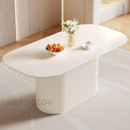 Ivoryline Oval Dining Table Scandinavian Japandi Mid Century Modern Design Fluted Pedestal Base Modern Dining Table for Dining Room