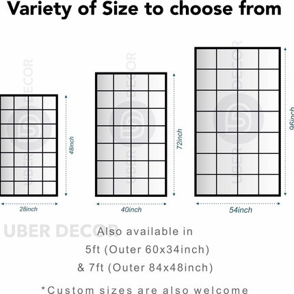 VistaLuxe- Window Pane Style Large Sized Rectangle Metal Framed Mirror for Boutiques, Clothing Stores, Living Room or Bedroom