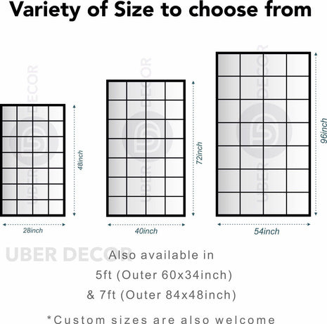 VistaLuxe- Window Pane Style Large Sized Rectangle Metal Framed Mirror for Boutiques, Clothing Stores, Living Room or Bedroom - Uber Decor