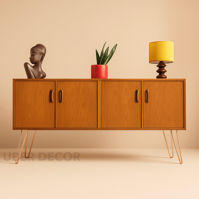 Modessa Vault Console – Mid-Century Modern Solid Wood Media Console with Storage for Living Rooms & Studios