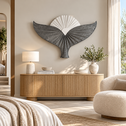 Winged Sunrise Japandi Wood Wall Art – Bird Sculpture for Living Room
