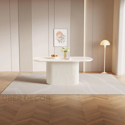 Ivoryline Oval Dining Table Scandinavian Japandi Mid Century Modern Design Fluted Pedestal Base Modern Dining Table for Dining Room