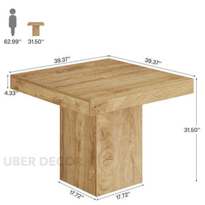 Liron Axis Solid Wood Dining Table in Natural Oak Finish with Central Pedestal Base and Square Top for Modern and Compact Interiors - Uber Decor