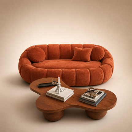 Pumpkin 2 Seater Modern Sofa, Luxury Sculptural Couch for Living Room, Lounge Area, Bedroom, Waiting Space, Ready to Dispatch Statement Sofa