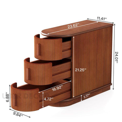 The Corvo Column – Custom Fluted Wooden Side Table with Curved Storage Drawers in European Style for Living Room or Bedroom - Uber Decor