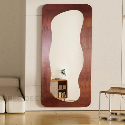 Asymmetry Twisted Timber Full-Length Mirror with Custom Wooden Frame