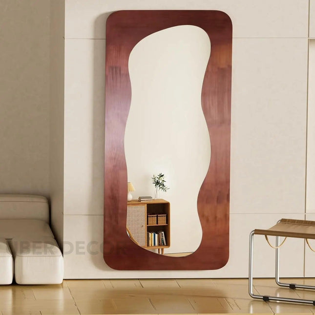 Asymmetry Twisted Timber Full-Length Mirror with Custom Wooden Frame