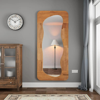 Asymmetry Twisted Timber Full-Length Mirror with Custom Wooden Frame