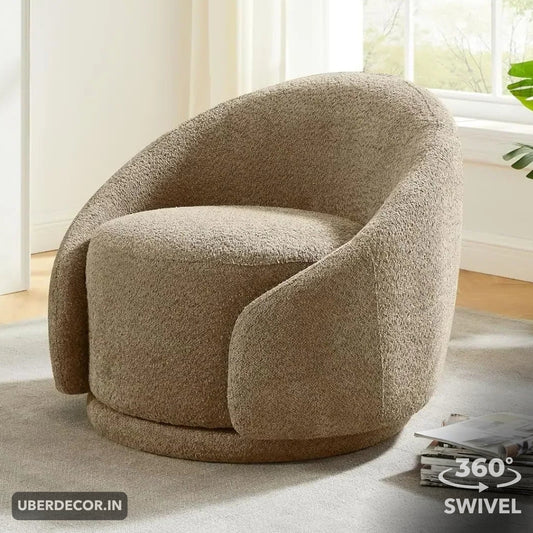 Elara Swivel Barrel Chair- Upholstered Modern Round Accent Arm Chair for Bedroom or Living Room