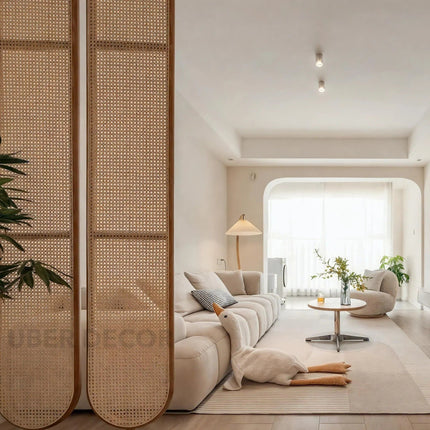 RAVENI Handcrafted Wooden Rattan Room Divider for Living Rooms, Lounges & Open Homes with Made-to-Order Customisation