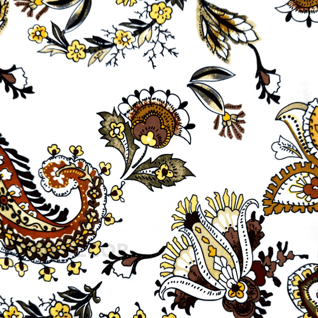 Istanbel Martar - Floral Textured Printed Suede Upholstery Fabric- Earthy Floral Scroll