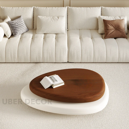 Songhua Contemporary Mid Century Japandi Coffee Table with Organic Two Tone Sculptural Design and Solid Wood Top