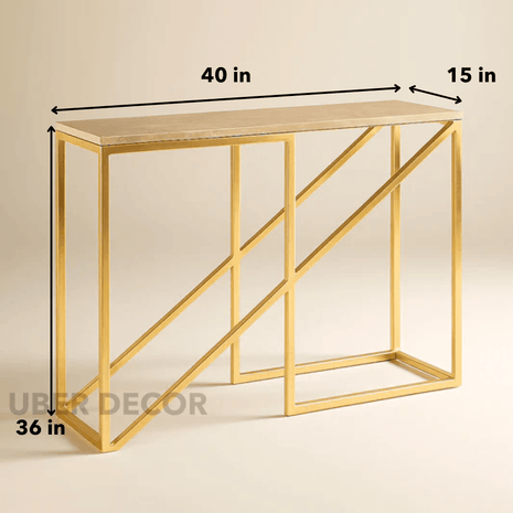 Golden Prism Console Table – Sculptural Mid-Century Modern Hallway Display Console - Uber Decor