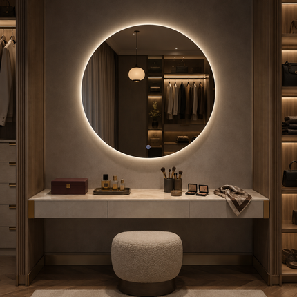 Vividra round led mirror- 3-colour touch button backlit or frontlit frameless bathroom vanity mirror
