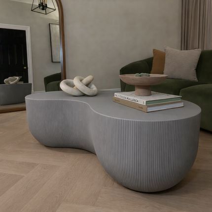 Rokel Organic Sculpt Coffee Table Contemporary Minimalist Wabi Sabi European Designer Ribbed Center Table Custom Finish for Luxury Seating Area