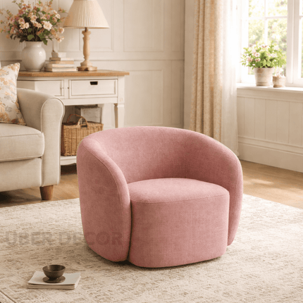 Velora- Upholstered Optional 360 Revolving Swivel Accent Chair with Low Back and Round Base