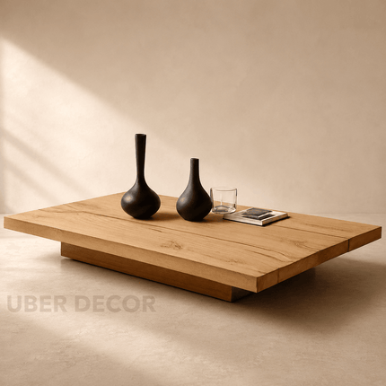 Delaware Wabi-Sabi Japandi Low Profile Coffee Table – Rustic Scandinavian Minimalist Center Table for Living Room