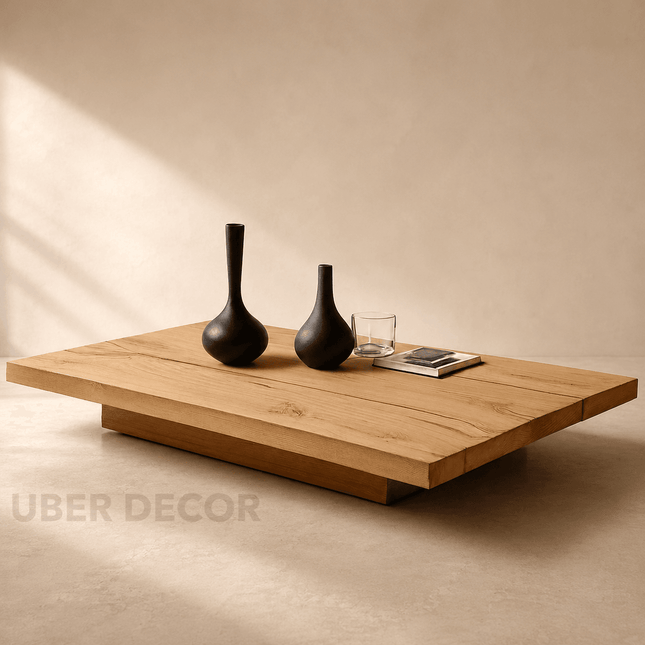 Delaware Wabi-Sabi Japandi Low Profile Coffee Table – Rustic Scandinavian Minimalist Center Table for Living Room