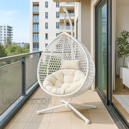 LeafShell Cocoon Swing Chair – Contemporary Outdoor Comfort | Mid-Century Boho Design | European Inspired | Patio & Living Room Swing Chair for Gardens, Balconies, Studies & Terraces